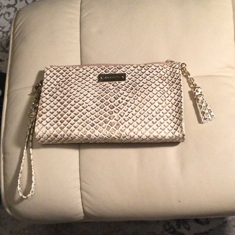 Brahmin all leather gold purse with wristlet and tassel